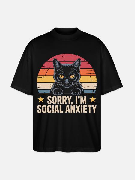 Retro-Katze schwarze Katze soziale Angst - Stanley/Stella Oversized Unisex Bio T-Shirt Blaster 2.0 - Schwarz