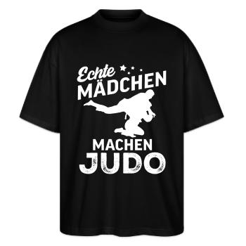 echte maedchen machen judo  - Stanley/Stella Oversized Unisex Bio T-Shirt Blaster 2.0 - Schwarz - Vorne - Alina (178cm) & Michal (187cm)