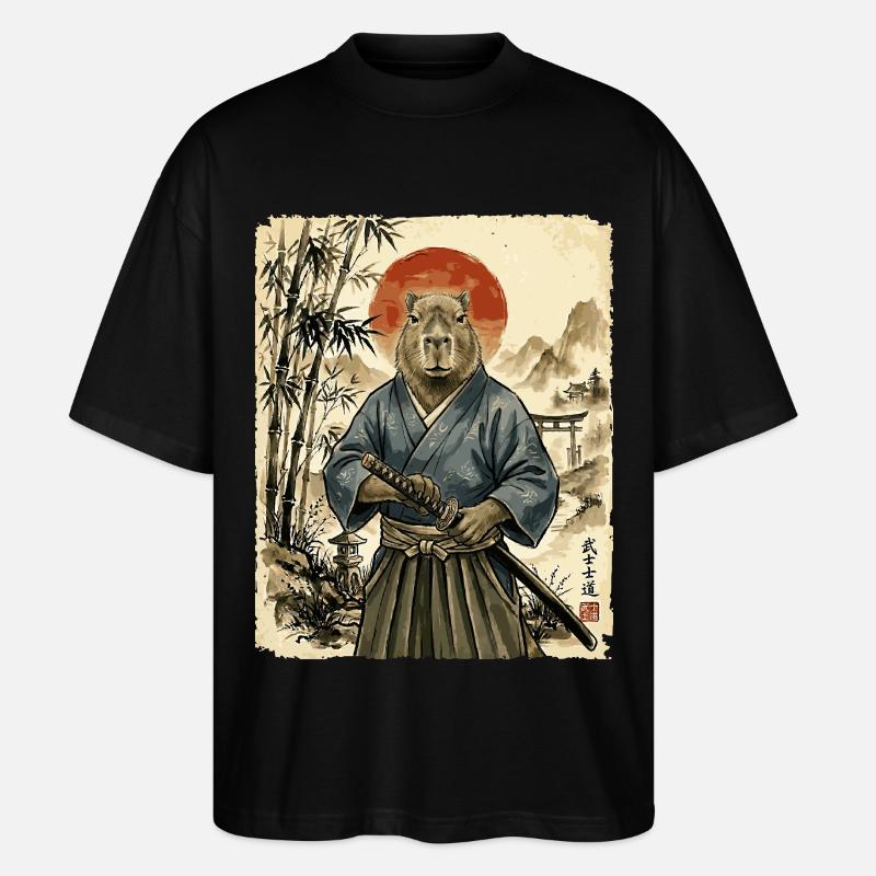 Samurai, Capybara, Japanische Kunst, Anime - Stanley/Stella Oversized Unisex Bio T-Shirt Blaster 2.0 - Schwarz