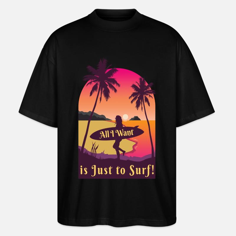 Chcę tylko surfować na plaży - Ekologiczne Koszulka Oversize Unisex Stanley/Stella Blaster 2.0 - czarny