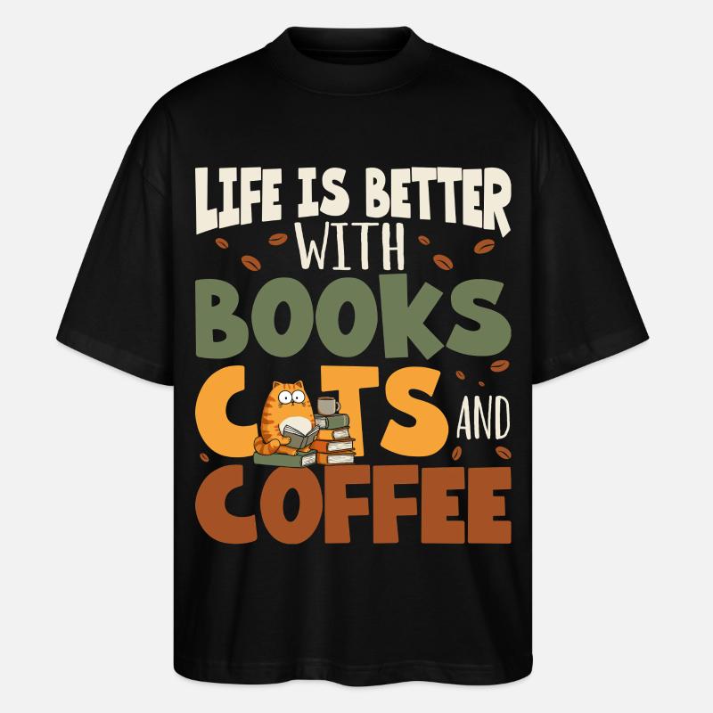 Lecture des livres Chats - T-shirt bio Blaster 2.0 coupe oversize Stanley/Stella Unisexe - noir