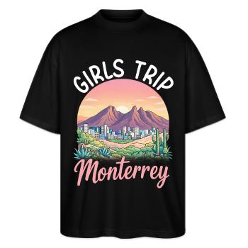 Monterrey Girls Trip - Stanley/Stella Oversized Unisex Bio T-Shirt Blaster 2.0 - Schwarz - Vorne - Alina (178cm) & Michal (187cm)