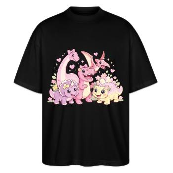 Cute Girl Dino Troop - Stanley/Stella Oversized Unisex Organic T-shirt Blaster 2.0 - black - Front - Alina (178cm) & Michal (187cm)