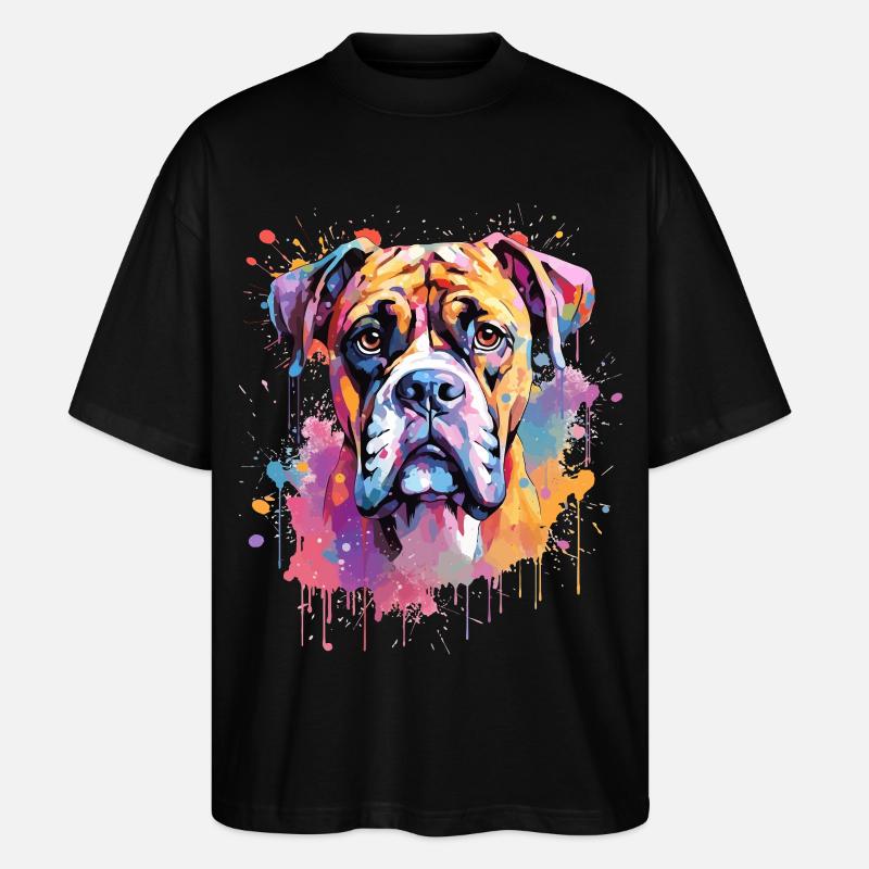 Boxer Bunte Hund Splash Art - Stanley/Stella Oversized Unisex Bio T-Shirt Blaster 2.0 - Schwarz