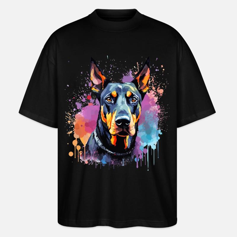 Art éclaboussuré de chien Doberman Pinscher - T-shirt bio Blaster 2.0 coupe oversize Stanley/Stella Unisexe - noir