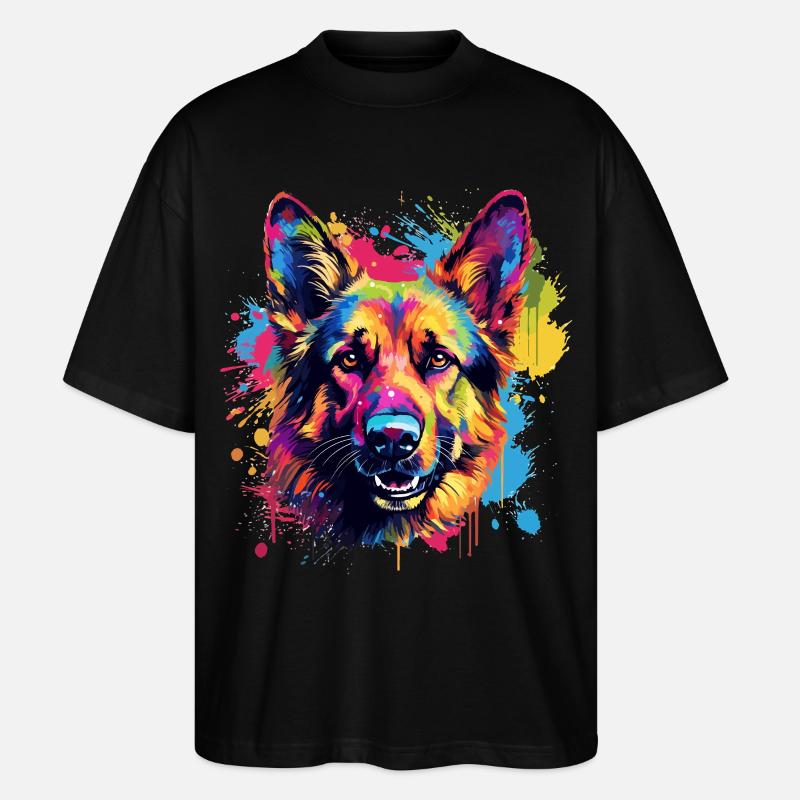 Deutscher Schäferhund Spritzkunst bunt - Stanley/Stella Oversized Unisex Bio T-Shirt Blaster 2.0 - Schwarz