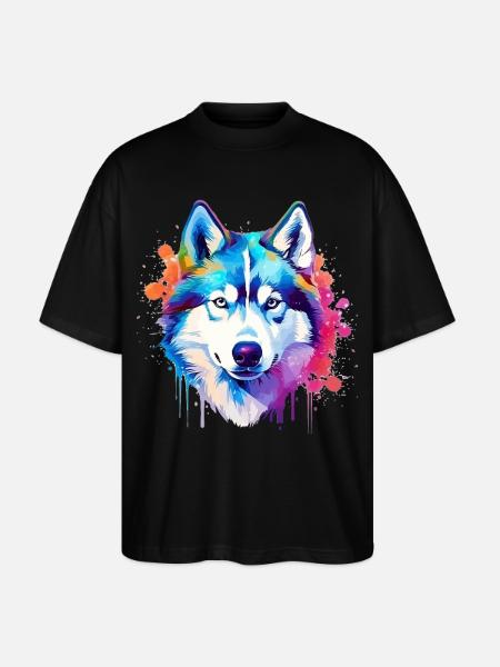 Bunte Husky-Hunde-Splash-Art - Stanley/Stella Oversized Unisex Bio T-Shirt Blaster 2.0 - Schwarz