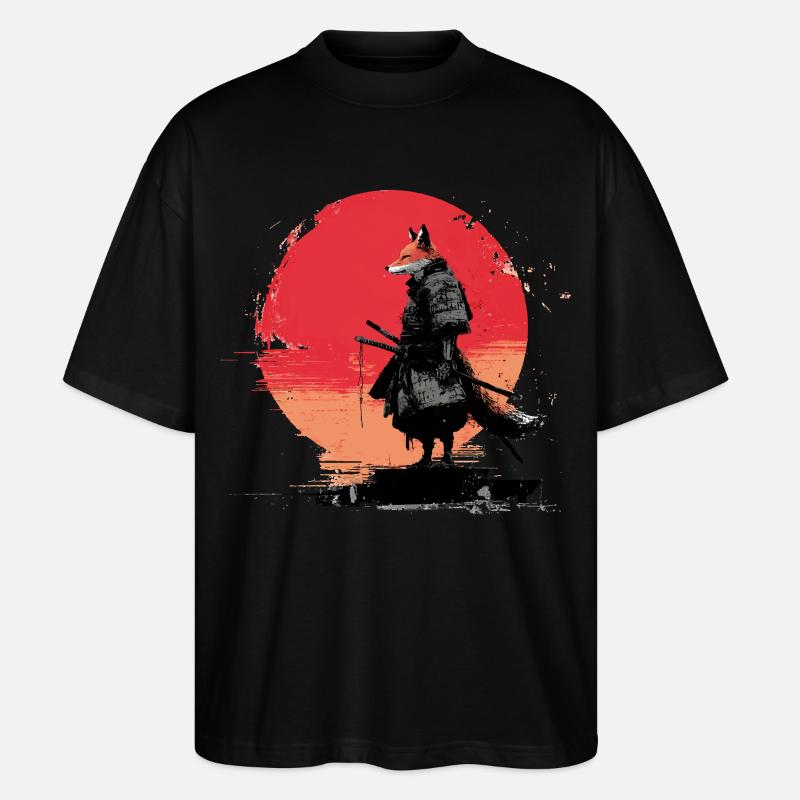Fox Samurai au coucher du soleil - T-shirt bio Blaster 2.0 coupe oversize Stanley/Stella Unisexe - noir