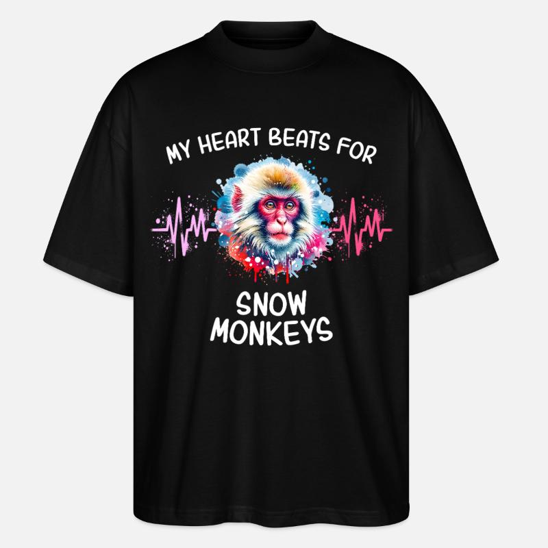 Snow Monkey Heart Line - Stanley/Stella Oversized Unisex Organic T-shirt Blaster 2.0 - black
