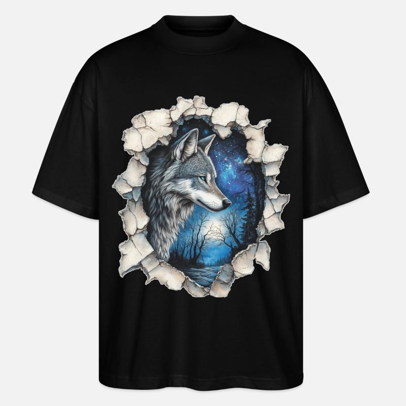 Wolf mit Sternen - Stanley/Stella Oversized Unisex Bio T-Shirt Blaster 2.0 - Schwarz