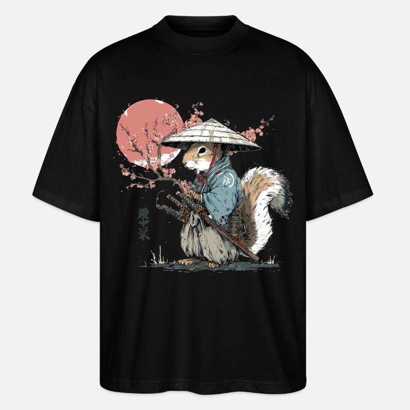Eichhörnchen-Samurai in Sakura-Roben - Stanley/Stella Oversized Unisex Bio T-Shirt Blaster 2.0 - Schwarz