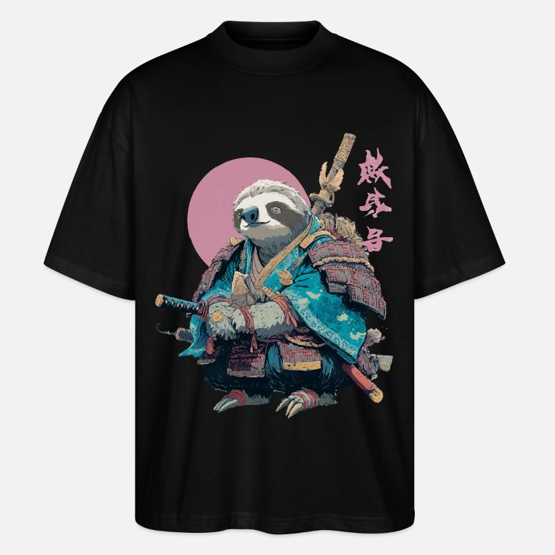 Faultier-Samurai in blauer Rüstung - Stanley/Stella Oversized Unisex Bio T-Shirt Blaster 2.0 - Schwarz