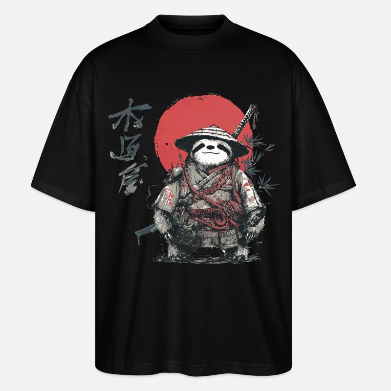 Faultier-Samurai unter roter Sonne - Stanley/Stella Oversized Unisex Bio T-Shirt Blaster 2.0 - Schwarz