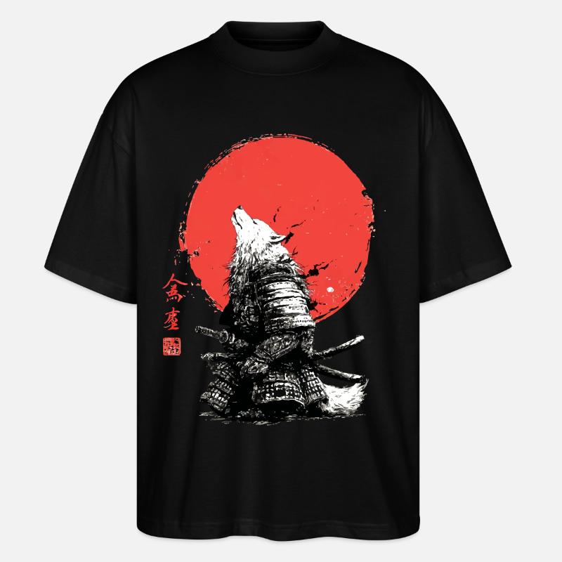 Wolf Samurai under Crimson Sun - Stanley/Stella Oversized Unisex Organic T-shirt Blaster 2.0 - black