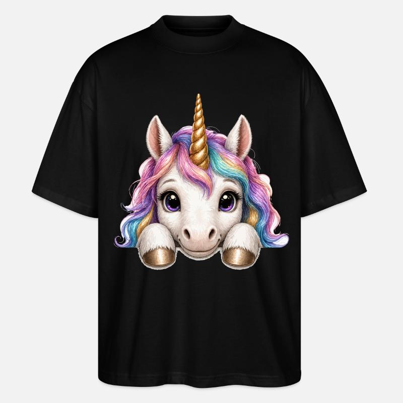Einhorn mit Regenbogenmähne - Stanley/Stella Oversized Unisex Bio T-Shirt Blaster 2.0 - Schwarz
