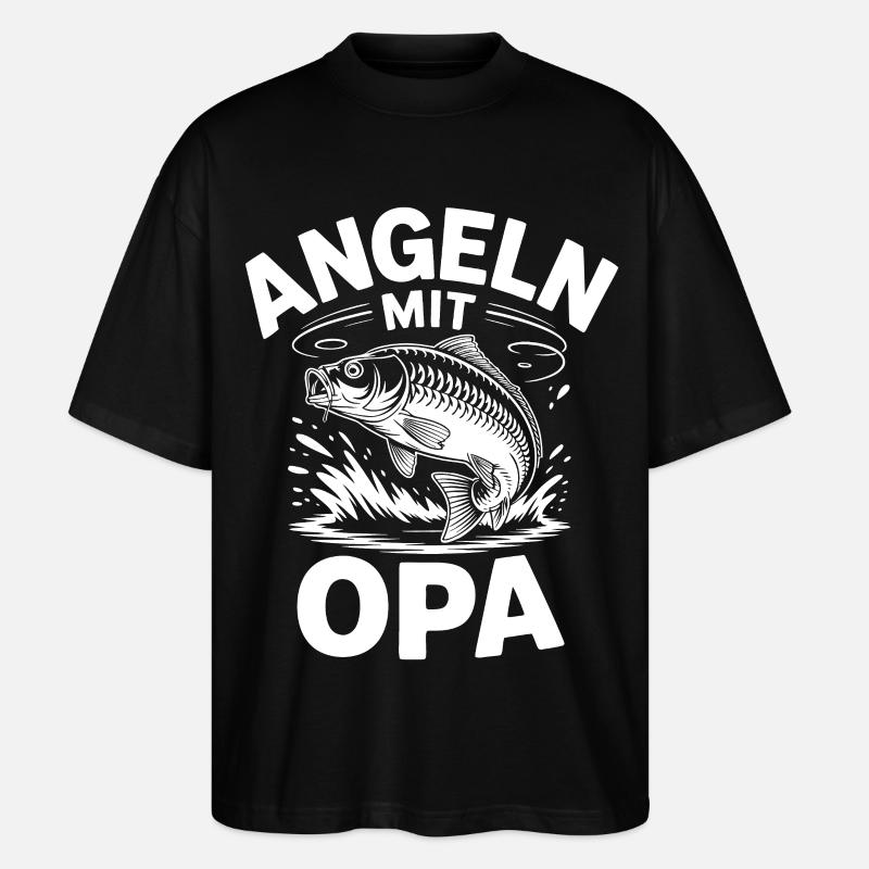 Angeln mit Opa - Stanley/Stella Oversized Unisex Bio T-Shirt Blaster 2.0 - Schwarz