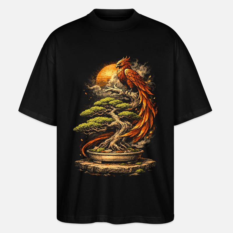 Bonsaibaum Mit Phönix - Stanley/Stella Oversized Unisex Bio T-Shirt Blaster 2.0 - Schwarz