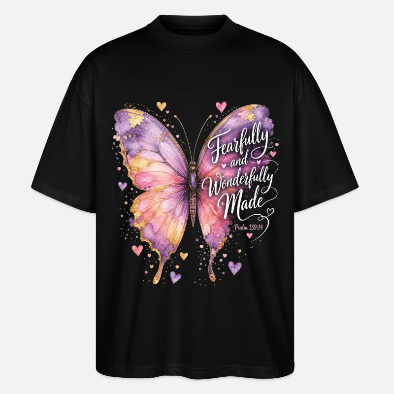 Wunderbar hergestellter christlicher Schmetterling - Stanley/Stella Oversized Unisex Bio T-Shirt Blaster 2.0 - Schwarz