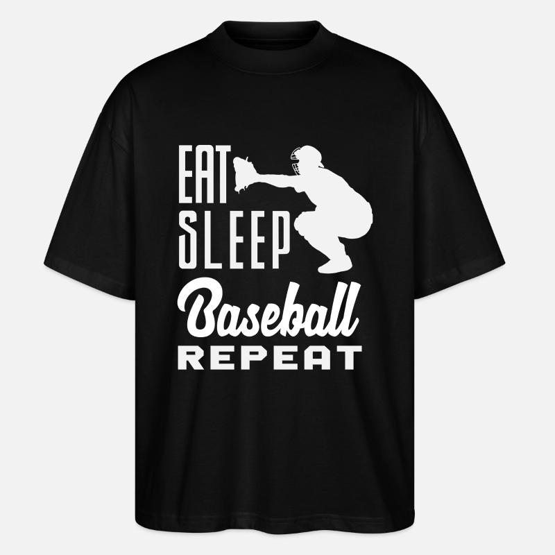 Eat Sleep Baseball Repeat Catcher - Stanley/Stella Oversized Unisex Bio T-Shirt Blaster 2.0 - Schwarz