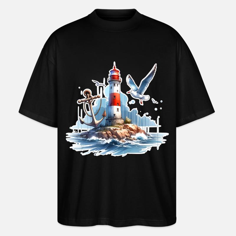 Leuchtturm Anker Möwe - Stanley/Stella Oversized Unisex Bio T-Shirt Blaster 2.0 - Schwarz