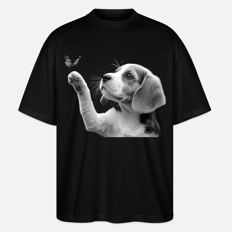 Chiot beagle et papillon - T-shirt bio Blaster 2.0 coupe oversize Stanley/Stella Unisexe - noir