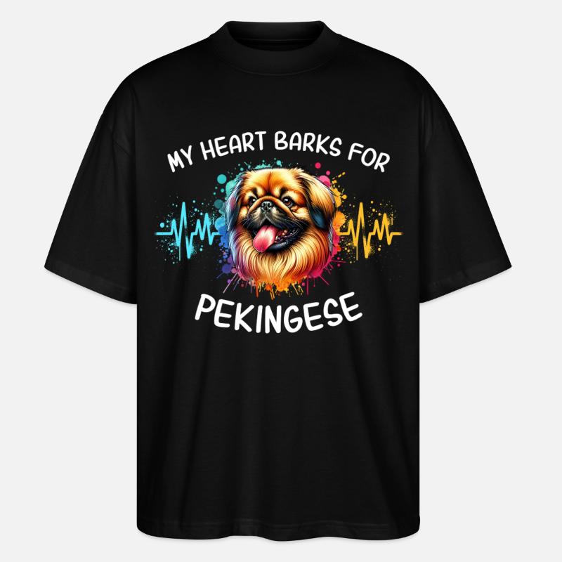 Pekinese Herzlinie - Stanley/Stella Oversized Unisex Bio T-Shirt Blaster 2.0 - Schwarz