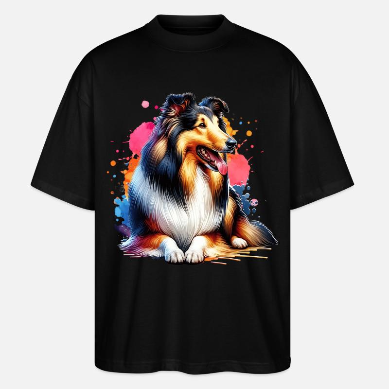Langhaar Collie Geschenk - Stanley/Stella Oversized Unisex Bio T-Shirt Blaster 2.0 - Schwarz