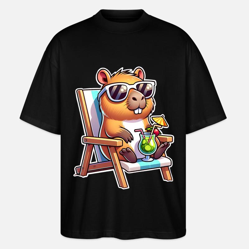 Capybara Chill - Stanley/Stella Oversized Unisex Bio T-Shirt Blaster 2.0 - Schwarz