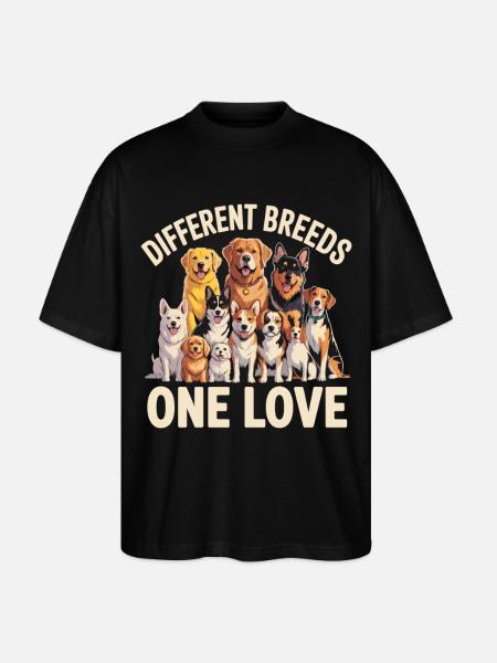 Different Breeds One Love Hunde - Stanley/Stella Oversized Unisex Bio T-Shirt Blaster 2.0 - Schwarz