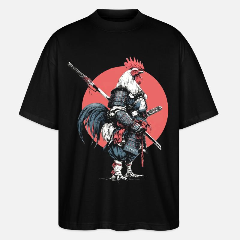Rooster Samurai in Armor - Stanley/Stella Oversized Unisex Organic T-shirt Blaster 2.0 - black