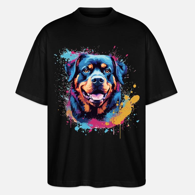 Rottweiler Hund Bunte Splash Art - Stanley/Stella Oversized Unisex Bio T-Shirt Blaster 2.0 - Schwarz