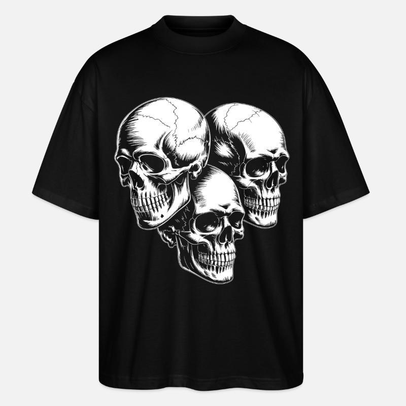Dreifach Totenschädel Silhouette - Stanley/Stella Oversized Unisex Bio T-Shirt Blaster 2.0 - Schwarz