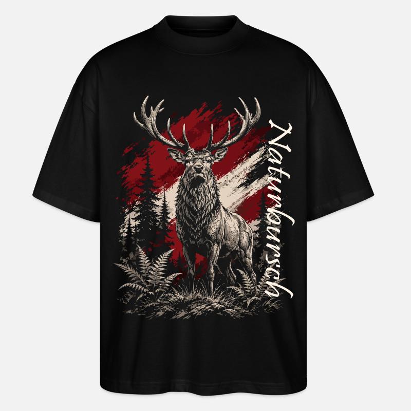 Hirsch im Wald – Rustikal Illustration - Stanley/Stella Oversized Unisex Bio T-Shirt Blaster 2.0 - Schwarz