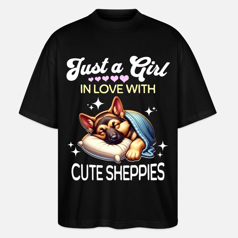 Deutscher Schäferhund Mädchen - Stanley/Stella Oversized Unisex Bio T-Shirt Blaster 2.0 - Schwarz