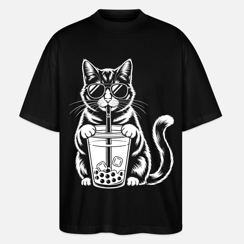 Katze mit Bubble Tee - Stanley/Stella Oversized Unisex Bio T-Shirt Blaster 2.0 - Schwarz