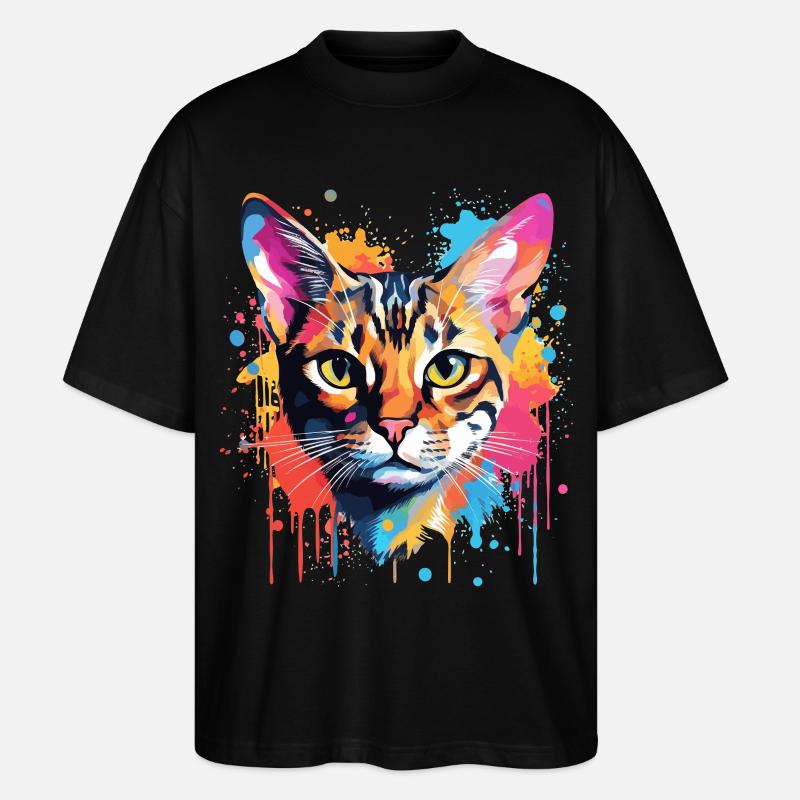 Bengalisches Katzengesicht Bunte Spritzkunst - Stanley/Stella Oversized Unisex Bio T-Shirt Blaster 2.0 - Schwarz