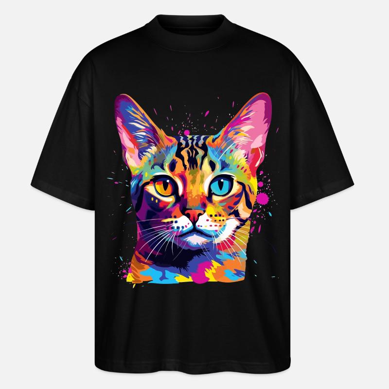 Bunte Bengal-Katzengesicht-Splash-Art - Stanley/Stella Oversized Unisex Bio T-Shirt Blaster 2.0 - Schwarz