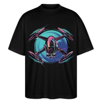 Neon Drohne  - Stanley/Stella Oversized Unisex Bio T-Shirt Blaster 2.0 - Schwarz - Vorne - Alina (178cm) & Michal (187cm)