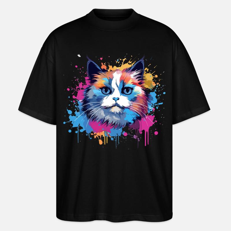 Birman-Katzengesicht Bunte Splash-Kunst - Stanley/Stella Oversized Unisex Bio T-Shirt Blaster 2.0 - Schwarz