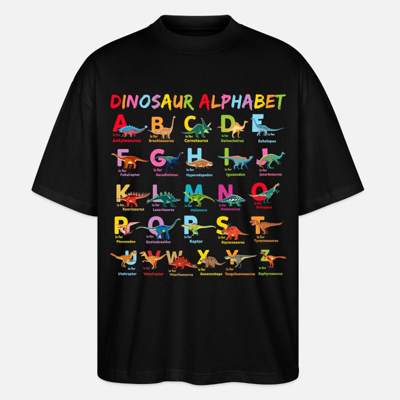 Abécédaire Dinosaure Alphabet Enfant - T-shirt bio Blaster 2.0 coupe oversize Stanley/Stella Unisexe - noir