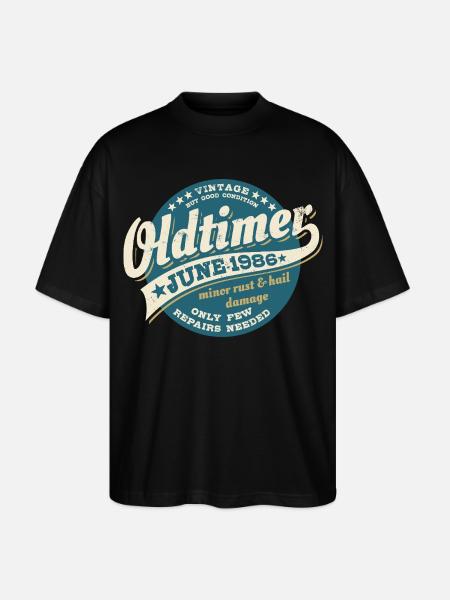 Oldtimer June 1986 | Birthday Gift - Stanley/Stella Oversized Unisex Organic T-shirt Blaster 2.0 - black