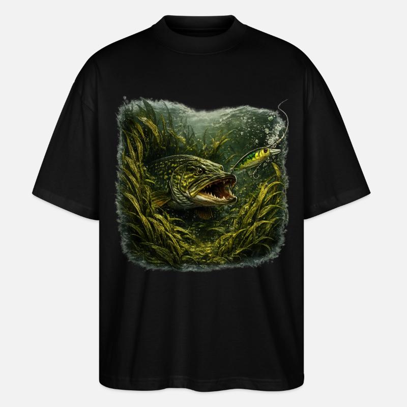Hecht-Hinterhalt-Räuberfisch-Design - Stanley/Stella Oversized Unisex Bio T-Shirt Blaster 2.0 - Schwarz