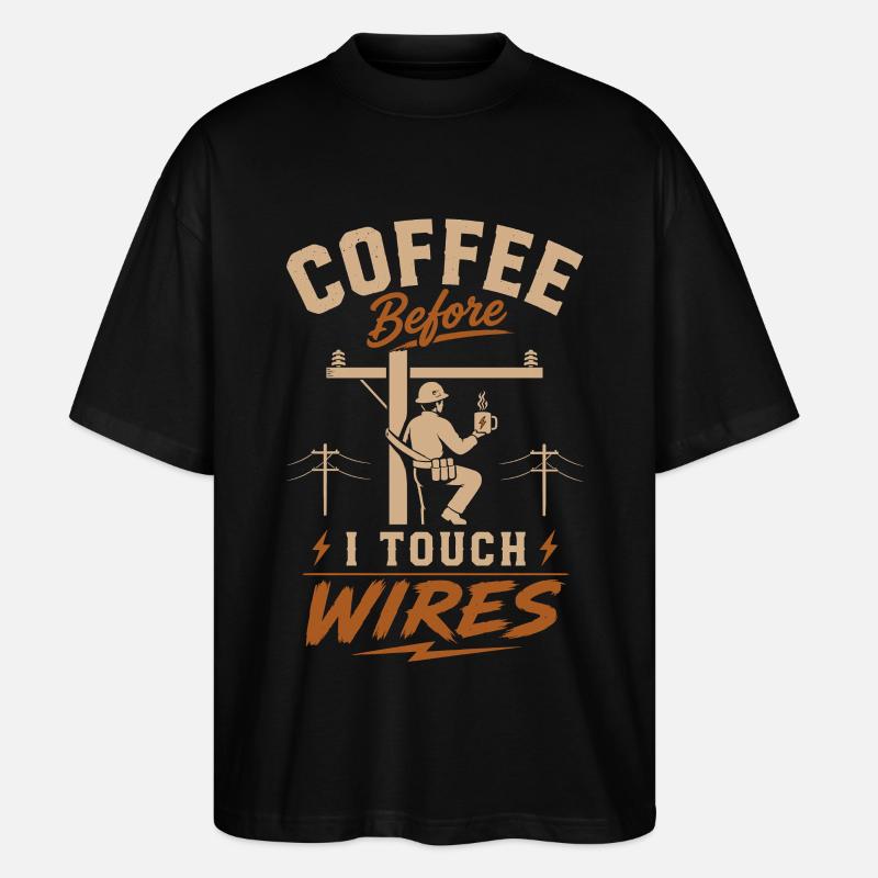 Café avant de toucher les câbles - T-shirt bio Blaster 2.0 coupe oversize Stanley/Stella Unisexe - noir
