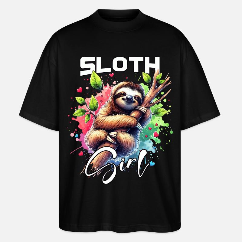 Sloth Mädchen Faultier - Stanley/Stella Oversized Unisex Bio T-Shirt Blaster 2.0 - Schwarz
