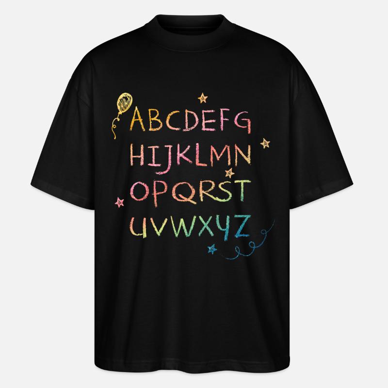 Regenbogen Kreide-Alphabet mit Sternchen - Stanley/Stella Oversized Unisex Bio T-Shirt Blaster 2.0 - Schwarz