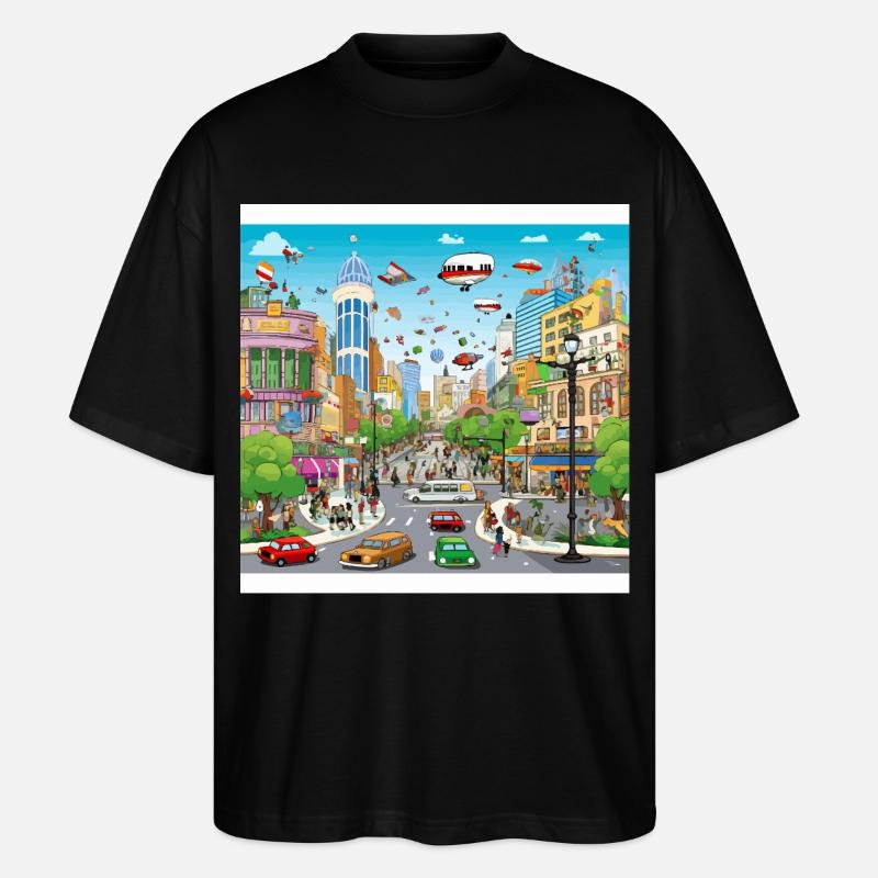 Futuristische Stadtflug-Parade - Stanley/Stella Oversized Unisex Bio T-Shirt Blaster 2.0 - Schwarz