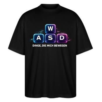 Dinge Die Mich Bewegen WASD PC Gamer - Stanley/Stella Oversized Unisex Bio T-Shirt Blaster 2.0 - Schwarz - Vorne - Alina (178cm) & Michal (187cm)