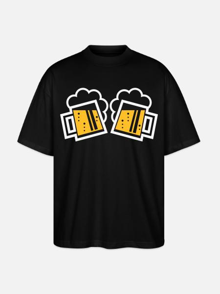 2 Bayrische Bierkrüge Prosten (Bier / NEG 2C) - Stanley/Stella Oversized Unisex Bio T-Shirt Blaster 2.0 - Schwarz