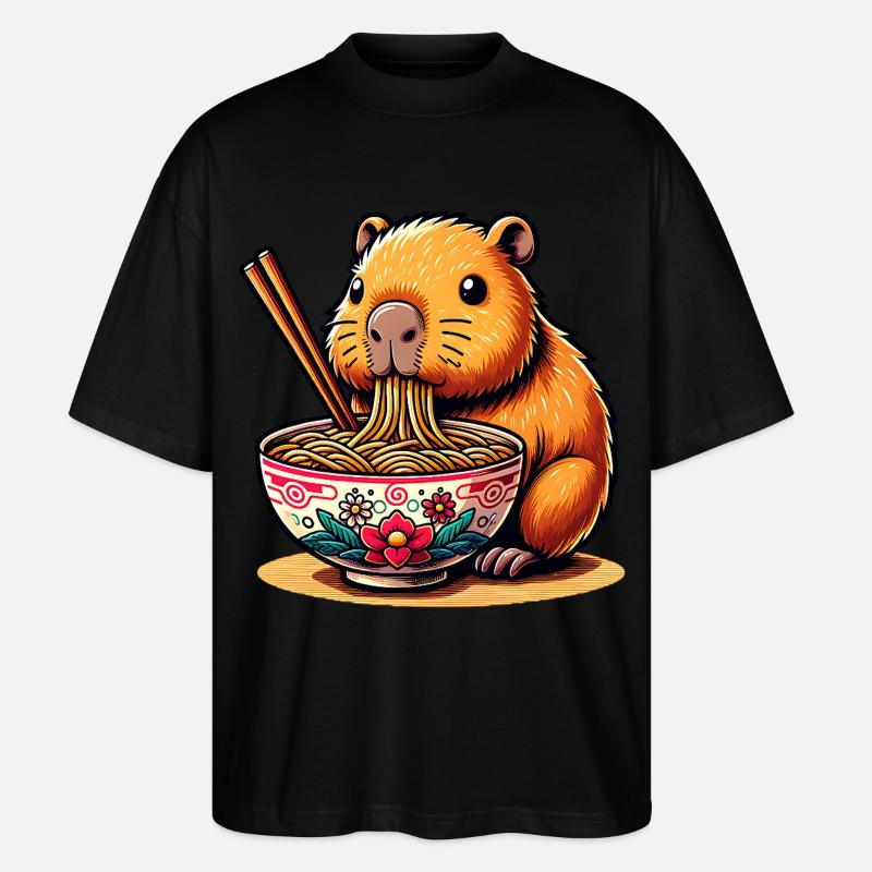 Mignon Kawaii Capybara Ramen Anime - T-shirt bio Blaster 2.0 coupe oversize Stanley/Stella Unisexe - noir
