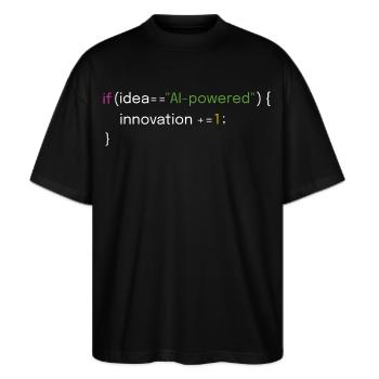 Innovations- und AI-Coding-Design - Stanley/Stella Oversized Unisex Bio T-Shirt Blaster 2.0 - Schwarz - Vorne - Alina (178cm) & Michal (187cm)